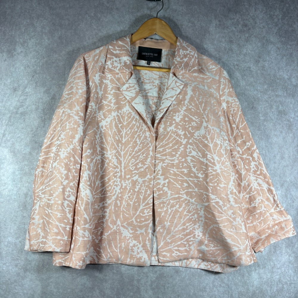 LAFAYETTE 148 New York Womens Medium Rose Quartz Multi Leaf Print Linen Jacket‎